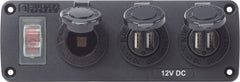 Blue Sea Water-Resistant 12V 15A Circuit Accessory Panel 12v Socket and Dual USB x 2