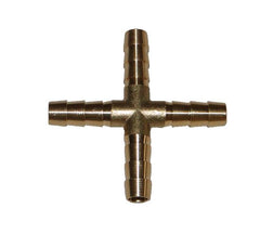 BRASS BARB CROSS 4-WAY 1/4'(6.5MM)