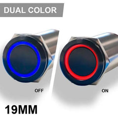 PLASHLIGHTS REVERT Harsh Environment 19MM Dual Color Push Button On/Off Switch - Black | HPBS-19-BLK-L