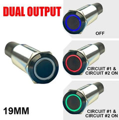 PLASHLIGHTS REVERT Harsh Environment 19MM 3 Color Dual Output Push Button Switch - Black | HPBS-DO-19-BLK-M