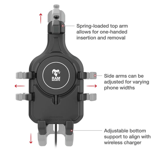 Ram Mount RAM Quick-Grip Pro w/Ball  Qi2 15W Wireless Charger [RAM-HOL-PD5B-W2MU]