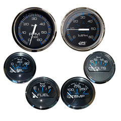 Faria Chesapeake Black w/Stainless Steel Bezel Boxed Set of 6 - Speed, Tach, Fuel Level, Voltmeter, Water Temperature  Oil PSI - Inboard Motors  [KTF064]
