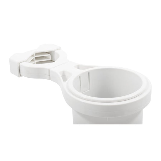 Camco Clamp-On Rail Mounted Cup Holder - Small for Up to 1-1/4" Rail - White  [53086]
