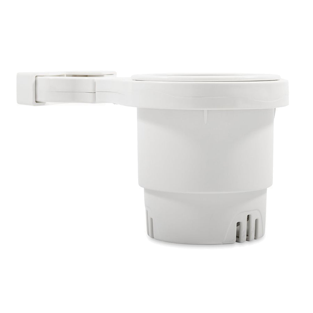 Camco Clamp-On Rail Mounted Cup Holder - Small for Up to 1-1/4" Rail - White  [53086]