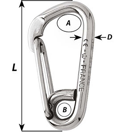 Wichard Asymmetric Carbine Hook - Length 60mm - 1/4" [2323W]
