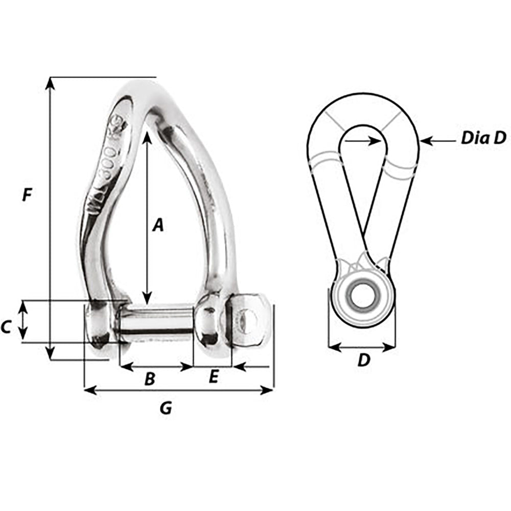 Wichard Self-Locking Twisted Shackle - 10mm Diameter - 13/32" [1225W]