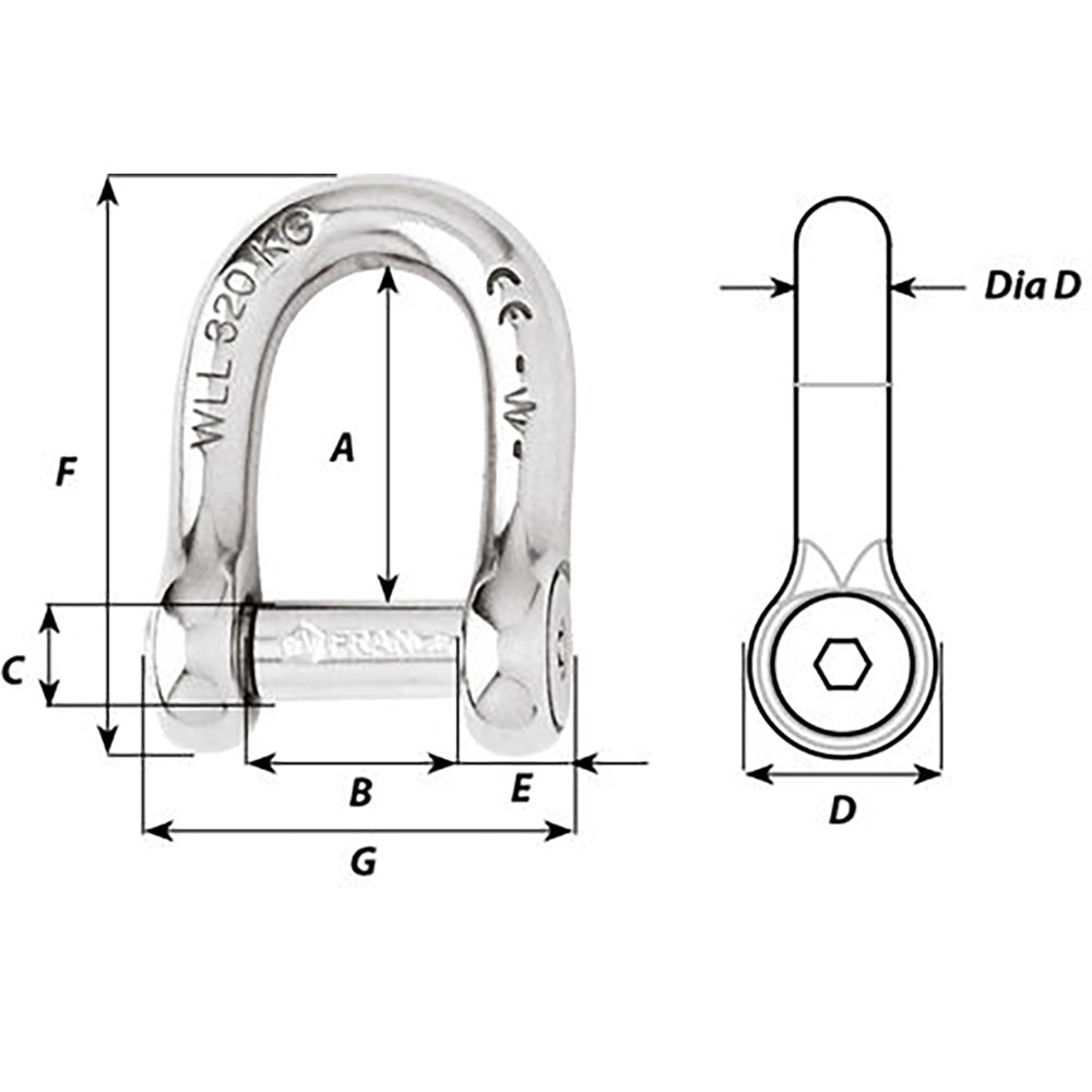 Wichard Self-Locking Allen Head Pin D Shackle - 6mm Diameter - 1/4" [1303W]
