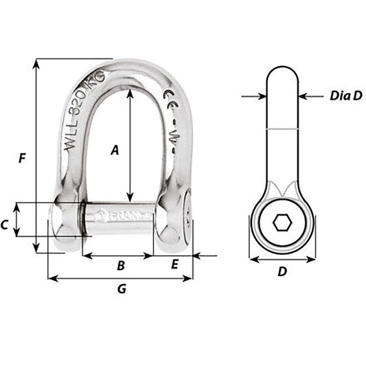 Wichard Self-Locking Allen Head Pin D Shackle - 6mm Diameter - 1/4" [1303W]