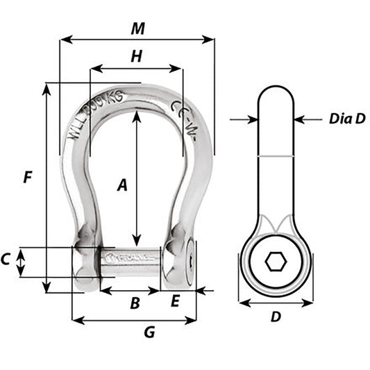 Wichard Self-Locking Allen Head Pin Bow Shackle - 10mm Diameter - 13/32" [1345W]