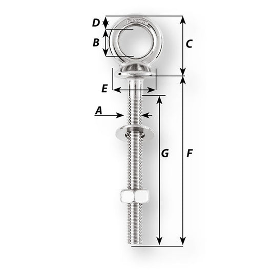 Wichard Eye Bolt - M10 x 150mm - Length 100mm [6495W]