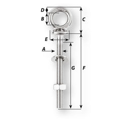 Wichard Eye Bolt - M12 x 175mm - Length 120mm [6497W]