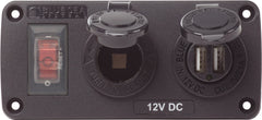 Blue Sea Water-Resistant 12V 15A Circuit Accessory Panel with 12v Socket and Dual USB
