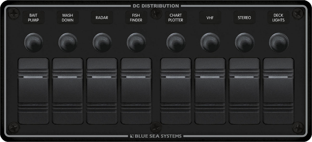 Blue Sea Water Resistant Circuit Breaker Panel 8 Position-Black