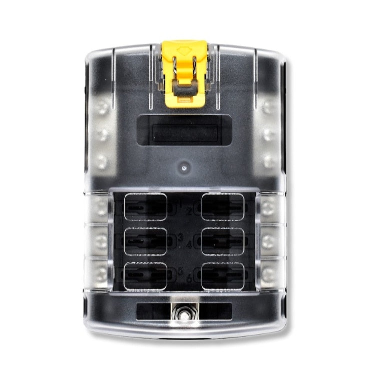 Bluewater 6 Position Fuse Block ATC w/Yellow Slide ..w/Ground Block
