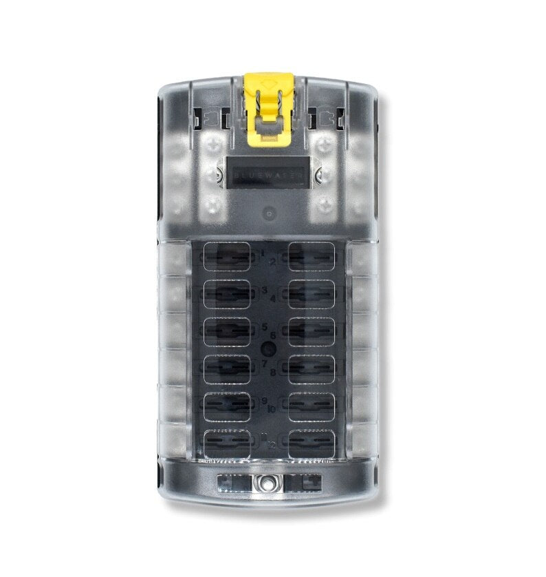 Bluewater 12 Position Fuse Block ATC w/Yellow Slide w/Ground Block..