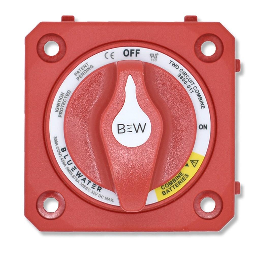 Bluewater Dual Circuit Plus Battery Switch, Off/On/Combine, 300A, Panel Mount, No Base, Red