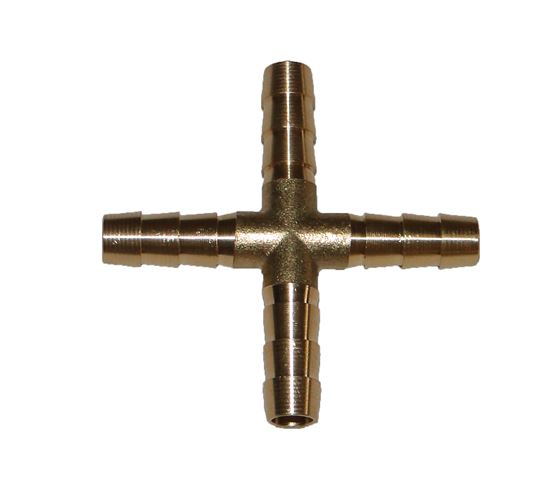 BRASS BARB CROSS 4-WAY 1/4'(6.5MM)