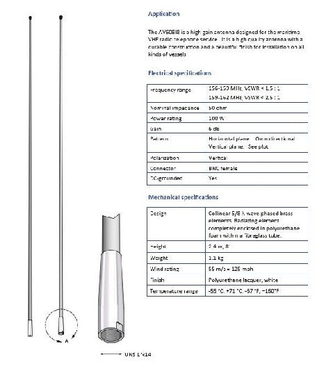 COMROD AV60BI (AIS) - 8' Marine VHF Antenna (AIS) | 21000