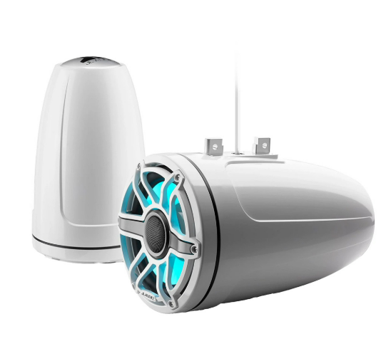 JL Audio M6 Series 8.8" Enclosed Tower Coaxial System w/Gloss White Classic Grille & Transflective™ LED Lighting - M6-880ETXv3-Gw-S-GwGw-i