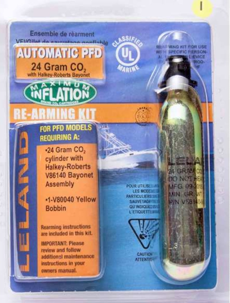 LELAND Inflatable Life Jacket Rearming Kit, Automatic, 24 g., 1/2" Bayonet