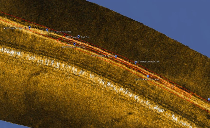 StrikeLines Gulfstream Pipeline Waypoints With Sidescan Imaging Simrad, Lowrance, B&G, Mercury Vessel View